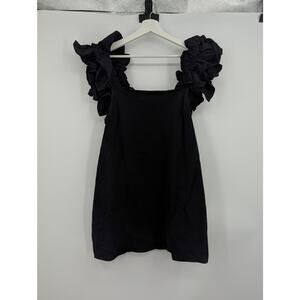 FP Beach Mini Black Ruffle Sleeve Dress Medium Free People Beach Pockets